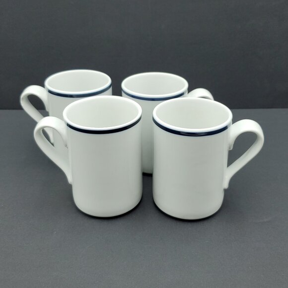 Dansk Bistro Christianshavn Blue Mugs White Porcelain Mugs with a Blue Band - Picture 2 of 9